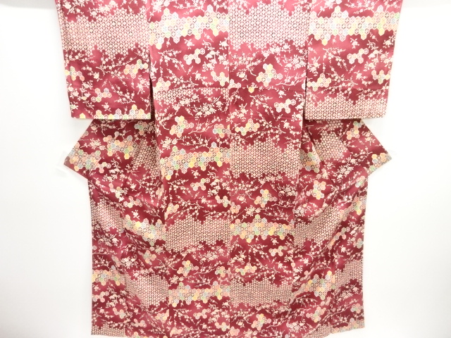JAPANESE KIMONO / UNUSED KOMON / CHIRIMEN / FLOWER KIKKO